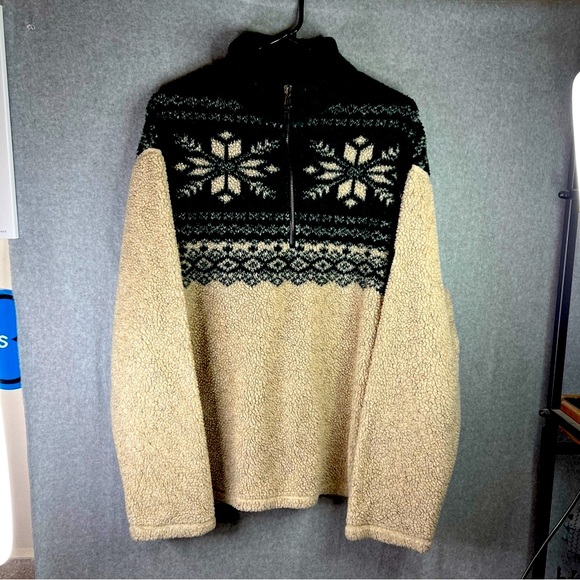 Polo Sportsman Vintage Fleece Mens XL Snowflake Beige Green Quarter-Zip Cozy - Picture 5 of 5